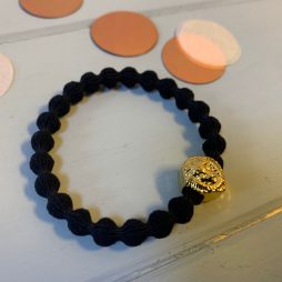 Lupe Lion Charm Stackable 2 in 1 Hair Tie Bracelet - Black Gold Wristee