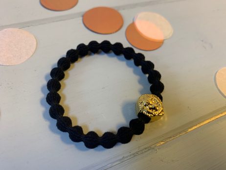 Lupe Lion Charm Stackable 2 in 1 Hair Tie Bracelet - Black Gold Wristee