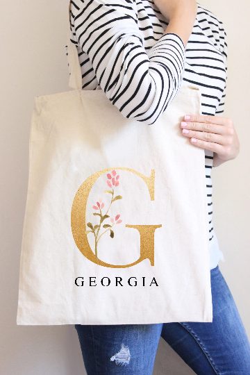 Personalised Tote Bag, Birthday Gift for Her, Monogram Shopping Bag