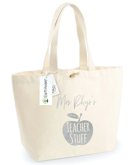 Personalised Teacher Tote Bag, School Leaving Gift, Organic Canvas Tote Bag