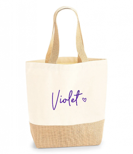 Personalised Tote Jute Bag - Personalised Shopping Bag with Name and Heart