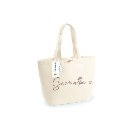 Personalised Large Organic Tote Bag, Personalised Shopping Bag with Name and Heart