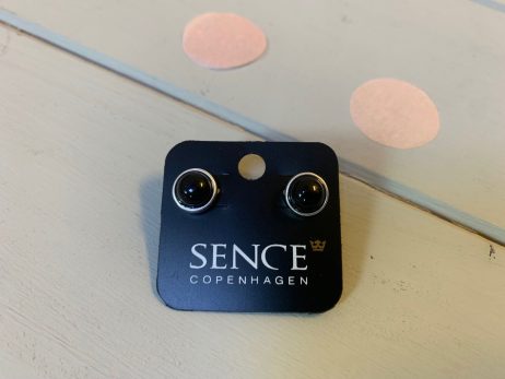 Sence Copenhagen Signature Black Agate Worn Silver Stud Earrings