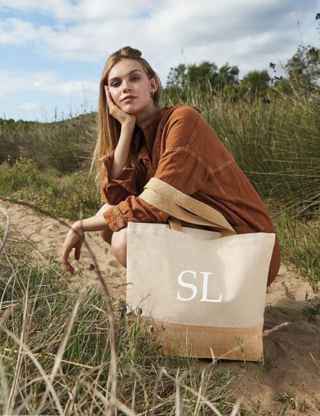 Personalised Bridesmaid Jute Tote Beach Bag with Large Monogram