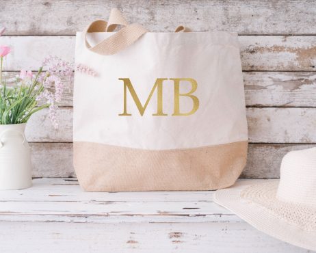 Personalised Bridesmaid Jute Tote Beach Bag with Large Monogram