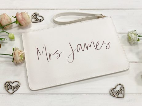 Personalised Bride Clutch Bag, Mrs Bag