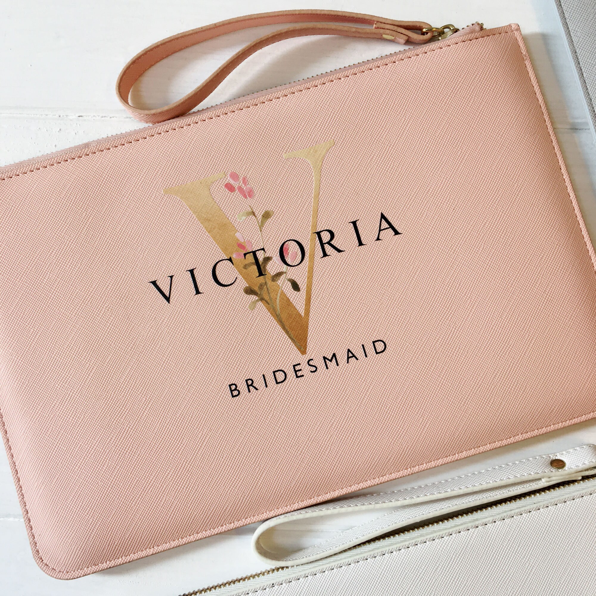 Custom Clutch Bag For Bridesmaids with Name and Initial