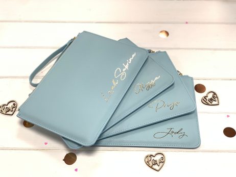 Light Blue Personalised Bridesmaid Clutch Bag