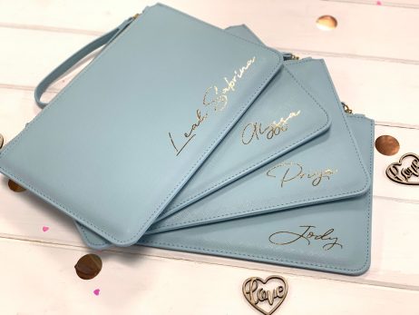 Light Blue Personalised Bridesmaid Clutch Bag