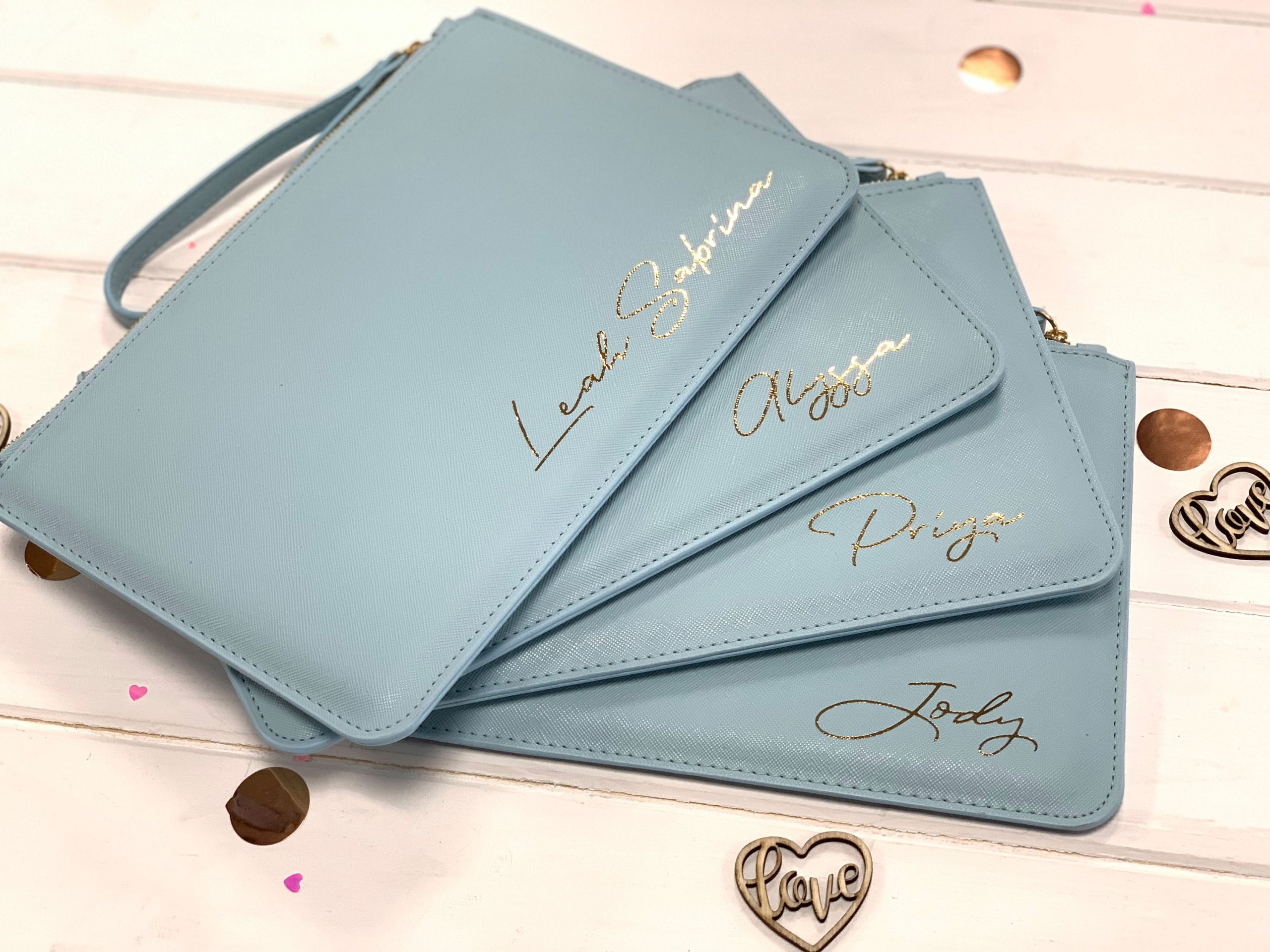 Light Blue Personalised Clutch Bag for Bridesmaids