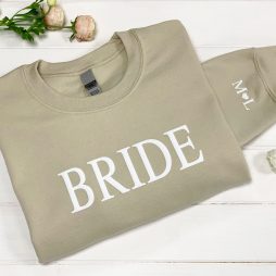 Personalised Bride Sweatshirt with Initial Heart Sleeve Personalised Bride Sweatshirt with Initial Heart Sleeve