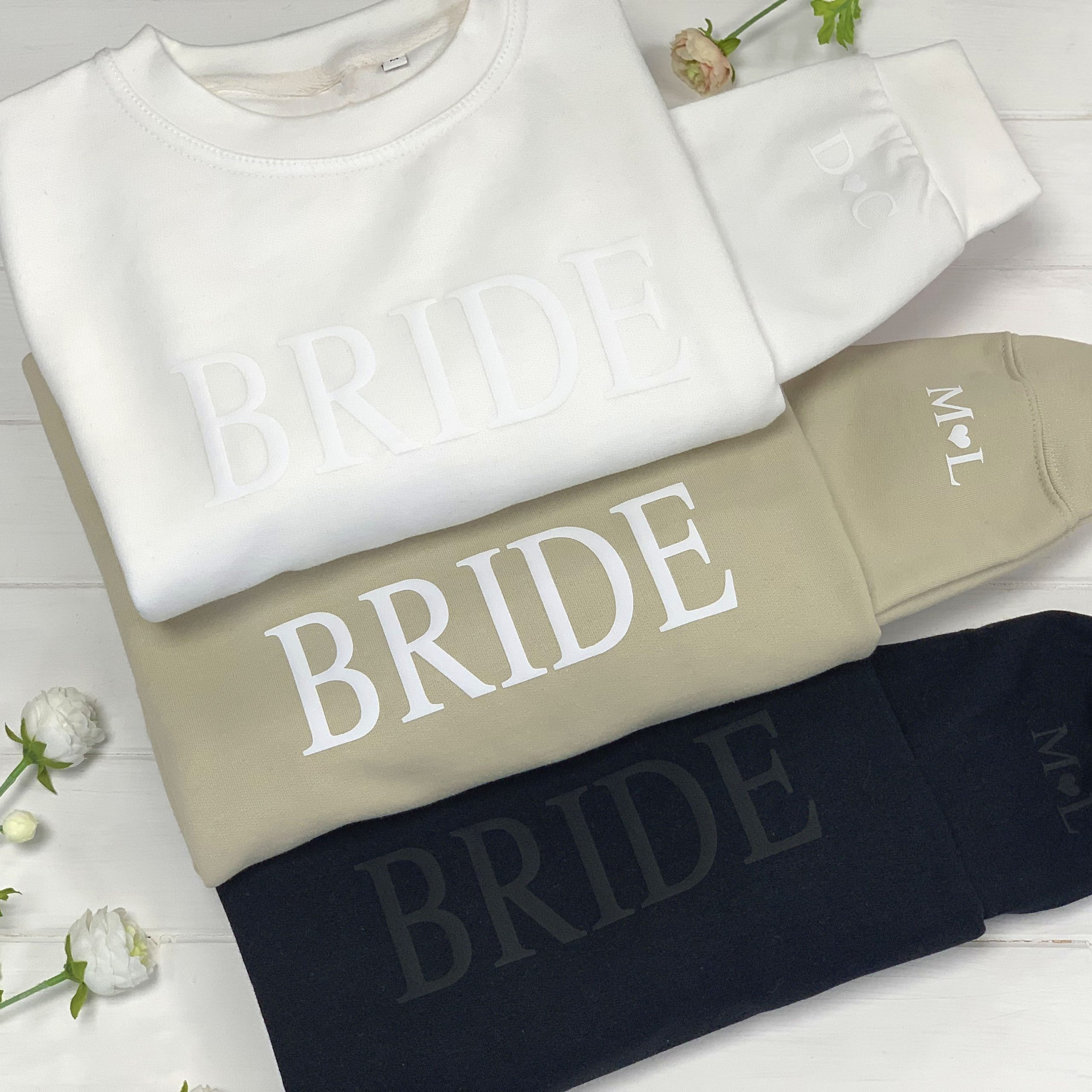 Personalised Bride Sweatshirt with Initial Heart Sleeve Personalised Bride Sweatshirt with Initial Heart Sleeve
