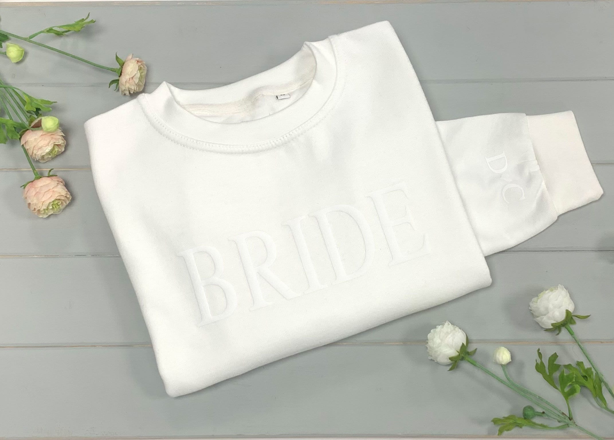 Personalised Bride Sweatshirt with Initial Heart Sleeve Personalised Bride Sweatshirt with Initial Heart Sleeve