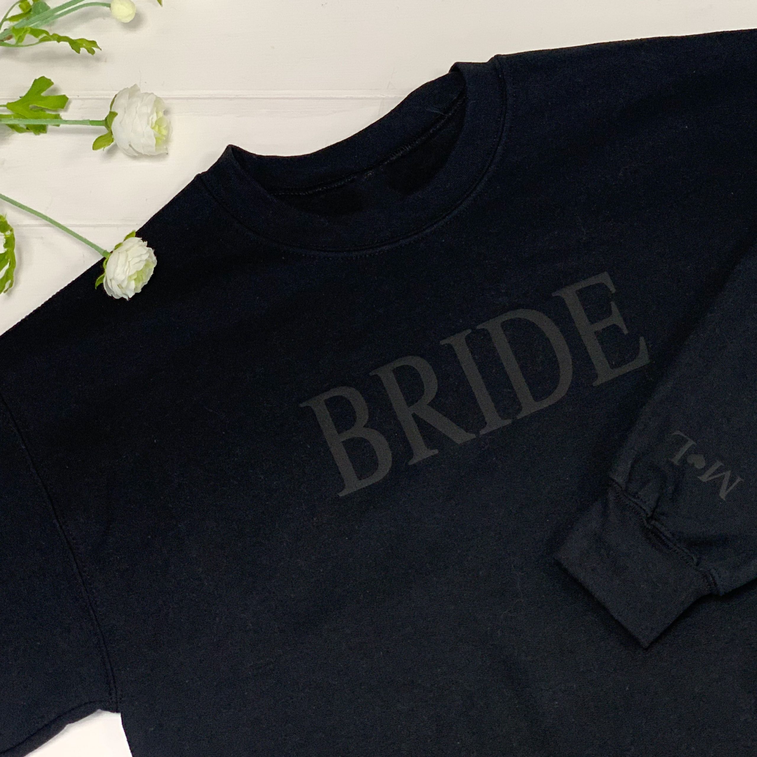 Personalised Bride Sweatshirt with Initial Heart Sleeve Personalised Bride Sweatshirt with Initial Heart Sleeve