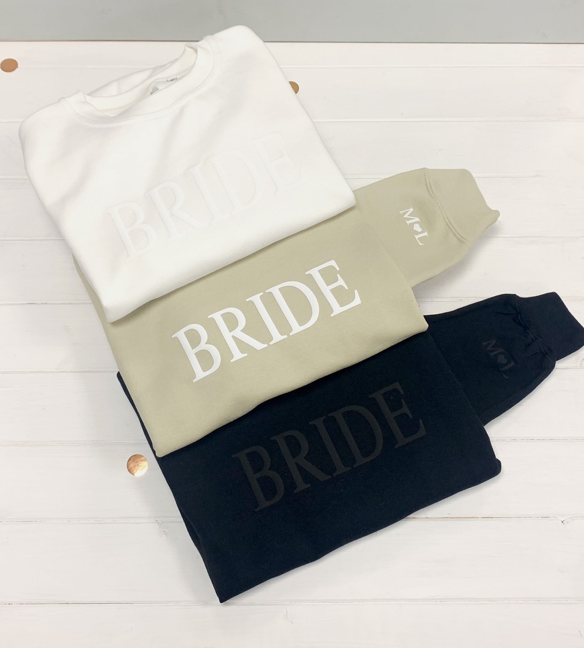 Personalised Bride Sweatshirt with Initial Heart Sleeve Personalised Bride Sweatshirt with Initial Heart Sleeve