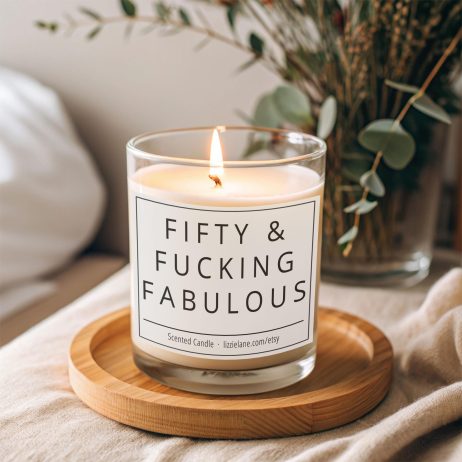 Fifty & Fabulous Candle - Funny 50th Birthday Milestone Present