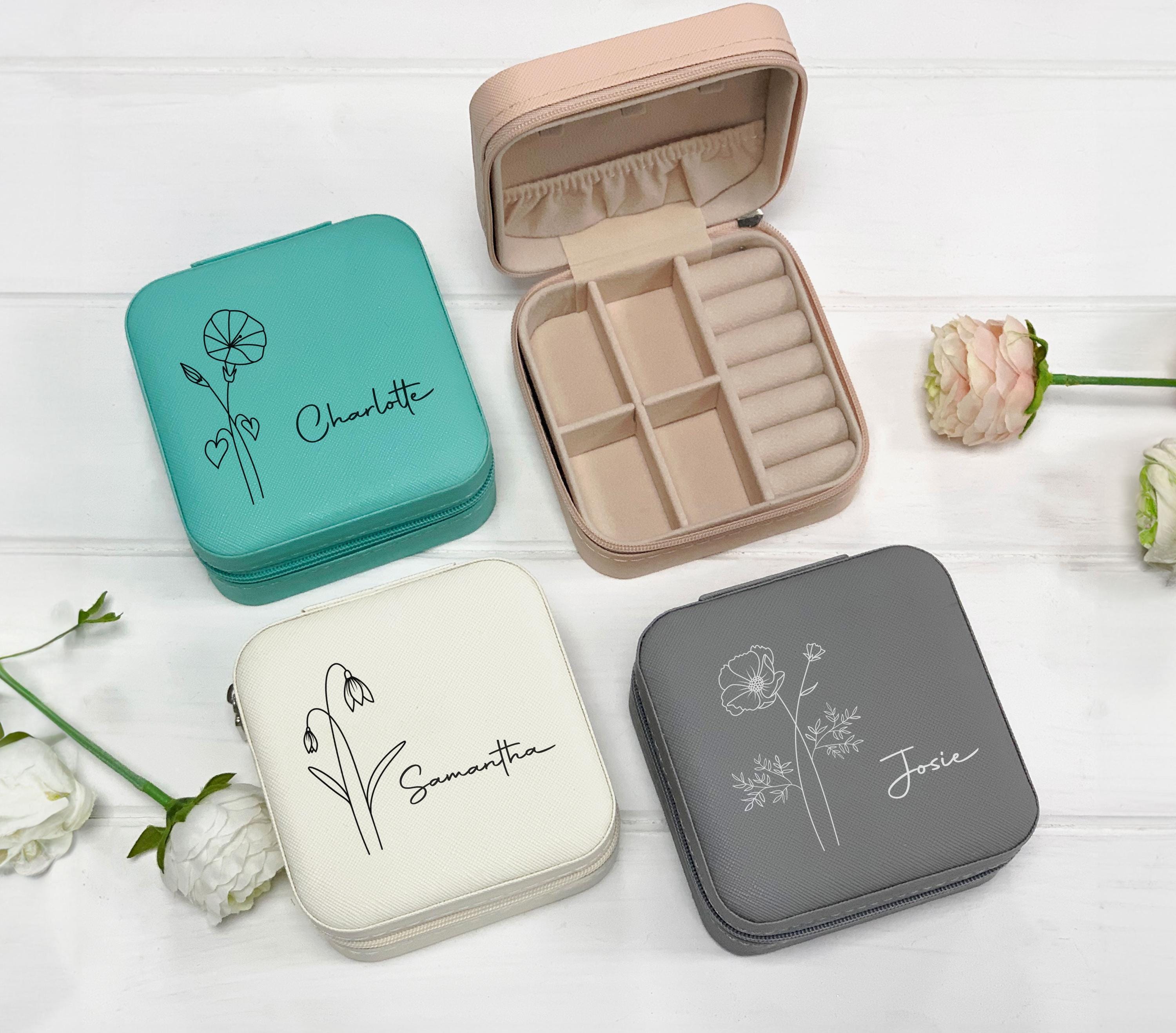 Personalised Travel Jewellery Box with Birth Flower and Name Personalised Travel Jewellery Box with Birth Flower and Name