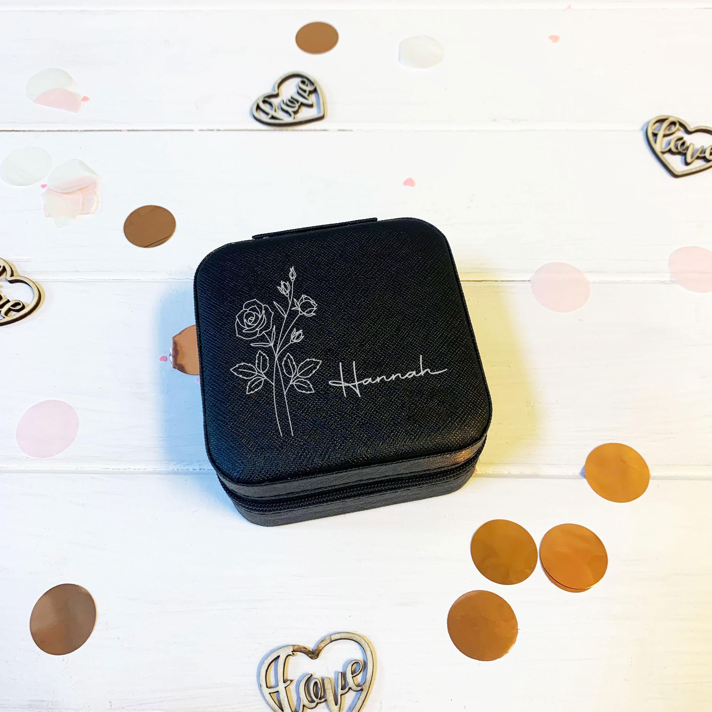 Personalised Travel Jewellery Box with Birth Flower and Name Personalised Travel Jewellery Box with Birth Flower and Name