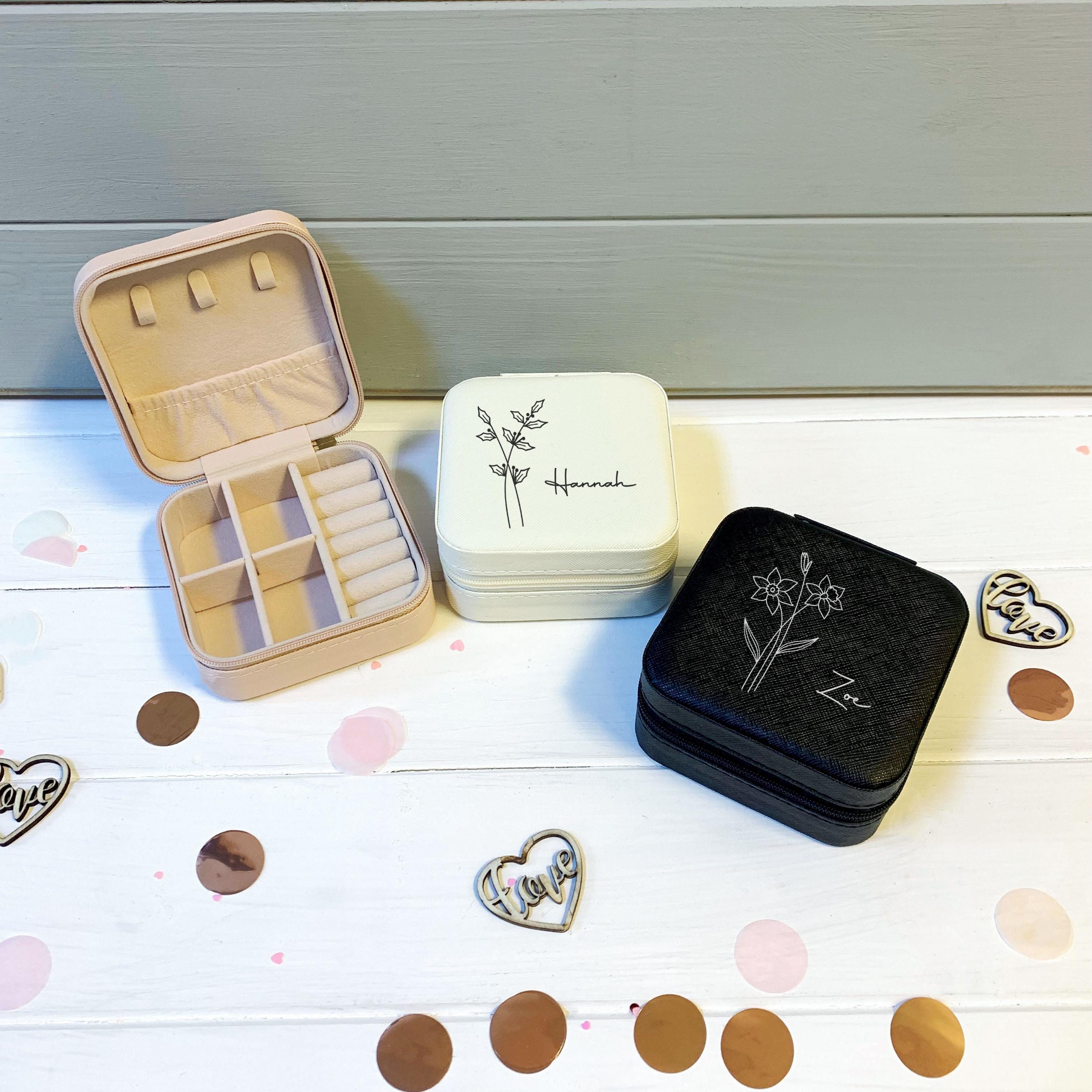 Personalised Travel Jewellery Box with Birth Flower and Name Personalised Travel Jewellery Box with Birth Flower and Name