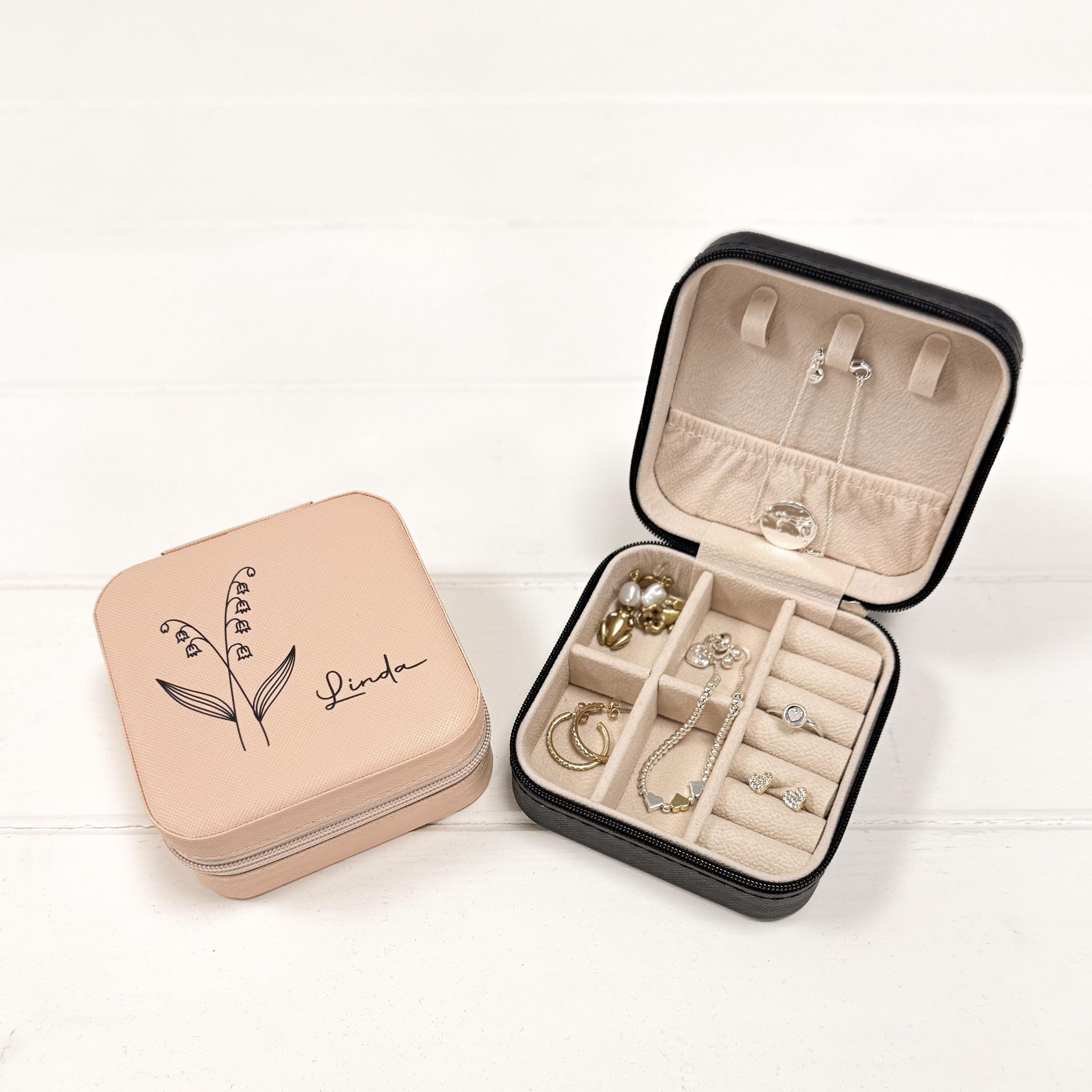 Personalised Travel Jewellery Box with Birth Flower and Name Personalised Travel Jewellery Box with Birth Flower and Name