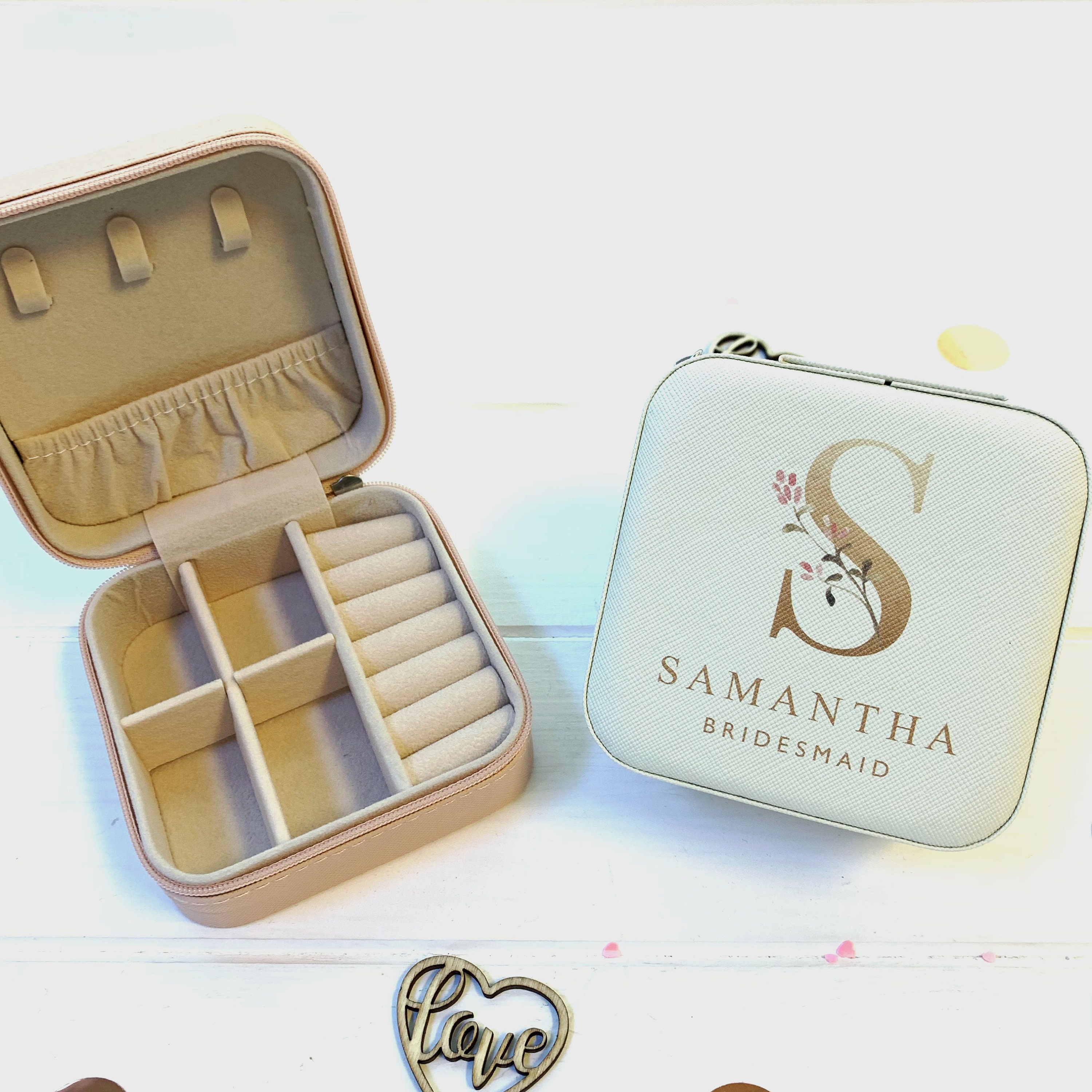 Personalised Bridesmaid Jewellery Box with Name and Initial Personalised Bridesmaid Jewellery Box with Name and Initial