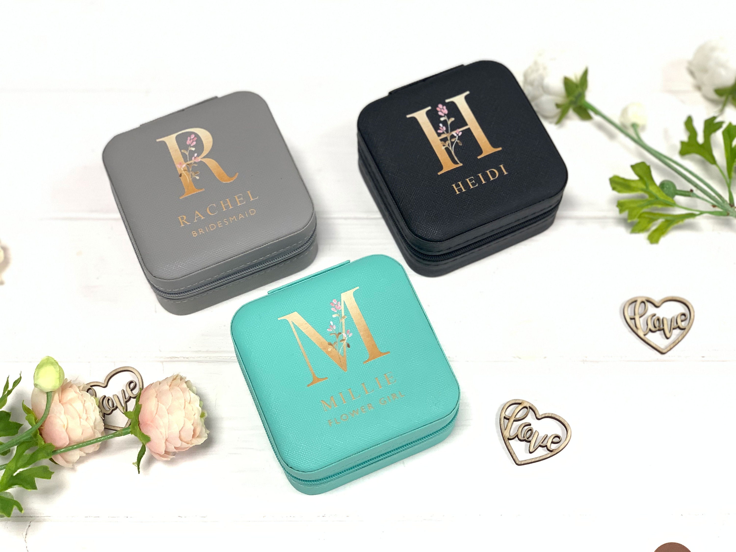 Personalised Bridesmaid Jewellery Box with Name and Initial Personalised Bridesmaid Jewellery Box with Name and Initial