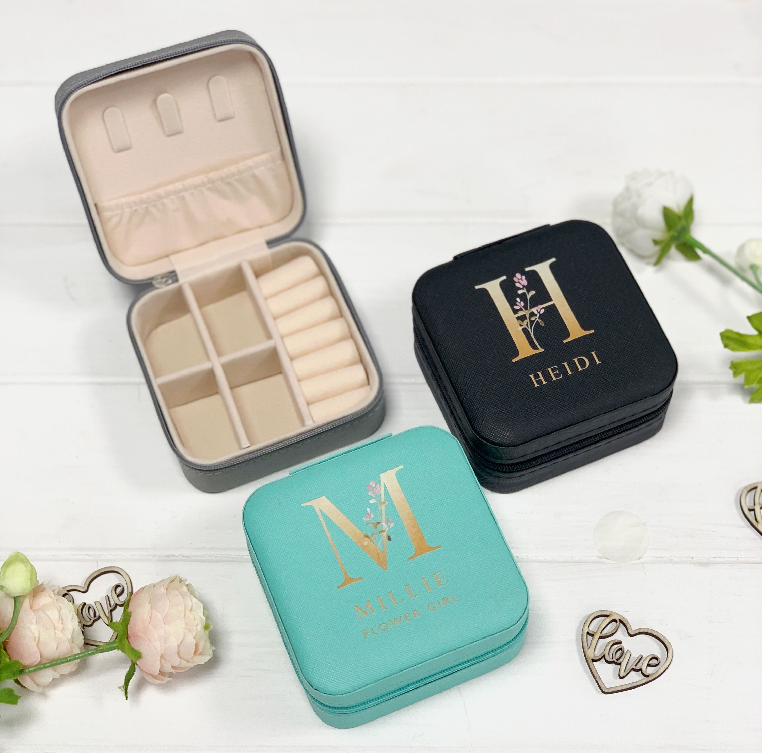 Personalised Bridesmaid Jewellery Box with Name and Initial Personalised Bridesmaid Jewellery Box with Name and Initial