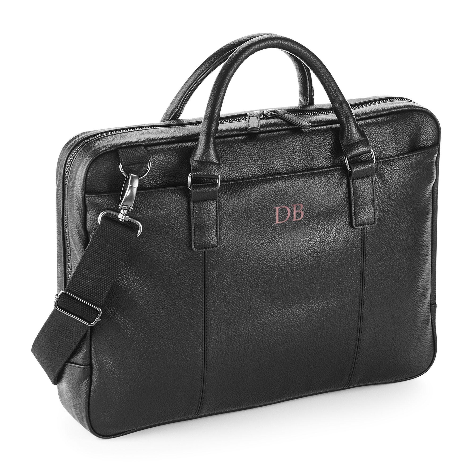 il_fullxfull.7580259010_5m65 Personalised Laptop Bag, Black PU Leather 13" 15 Inch Compatible with MacBook Briefcase For Him Her, Travel Case Mono, Corporate Gift