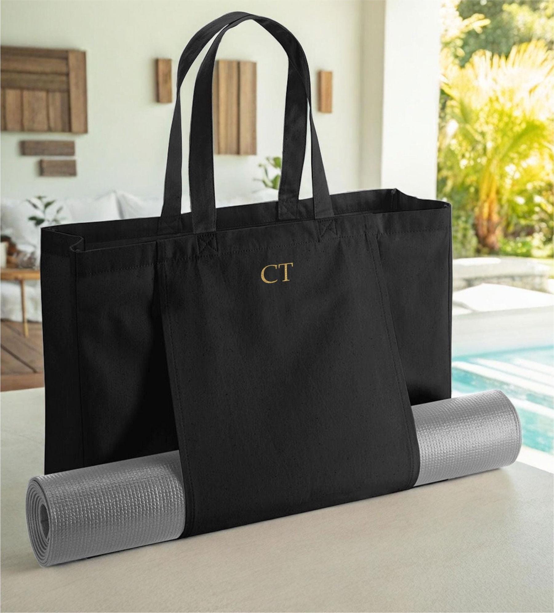 Personalised Monogram Organic Cotton Yoga Tote Bag Personalised Monogram Organic Cotton Yoga Tote Bag