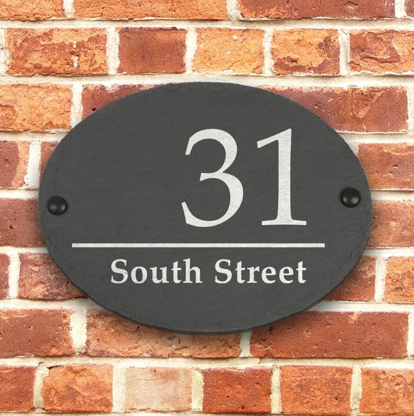 il_fullxfull.7605013326_cthx Custom Slate House Sign – Oval Personalised Door Number Plaque – Custom Address Sign for Home or Cottage - Fixings Included