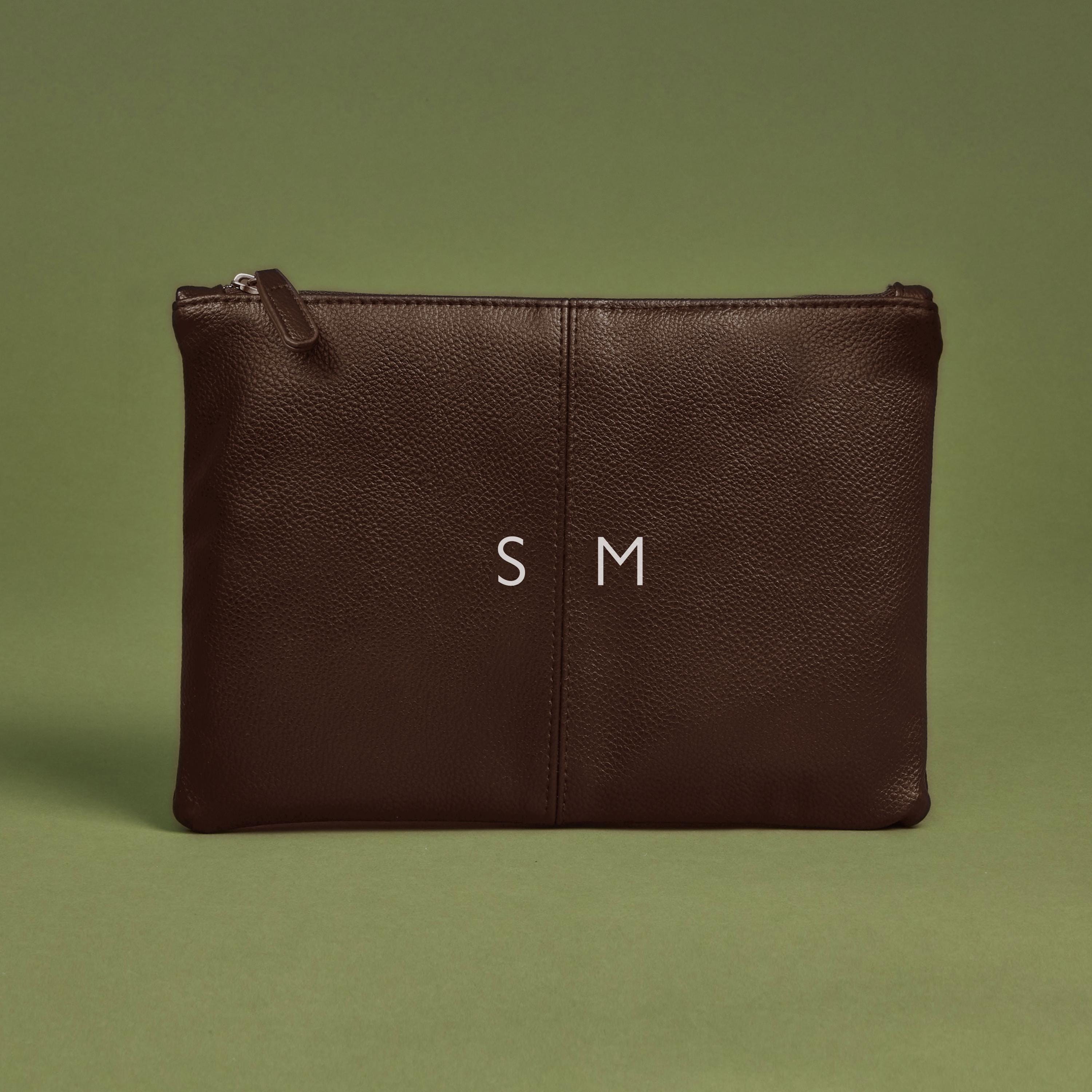 il_fullxfull.7652954977_mnfm Personalised Monogram Travel Pouch, Faux Leather Wash Bag for Men, Groomsmen Gift, Custom Toiletry Bag, Vegan Leather Zip Pouch, Dopp Kit