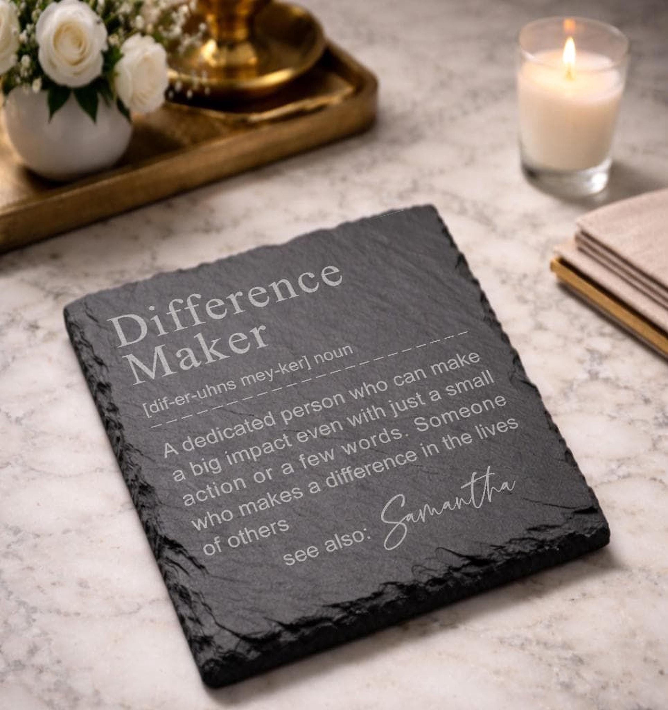 Personalised Difference Maker Slate Coaster Gift for Teacher, Colleague, Friend, Retirement, Graduation, Birthday, Christmas Gift Idea