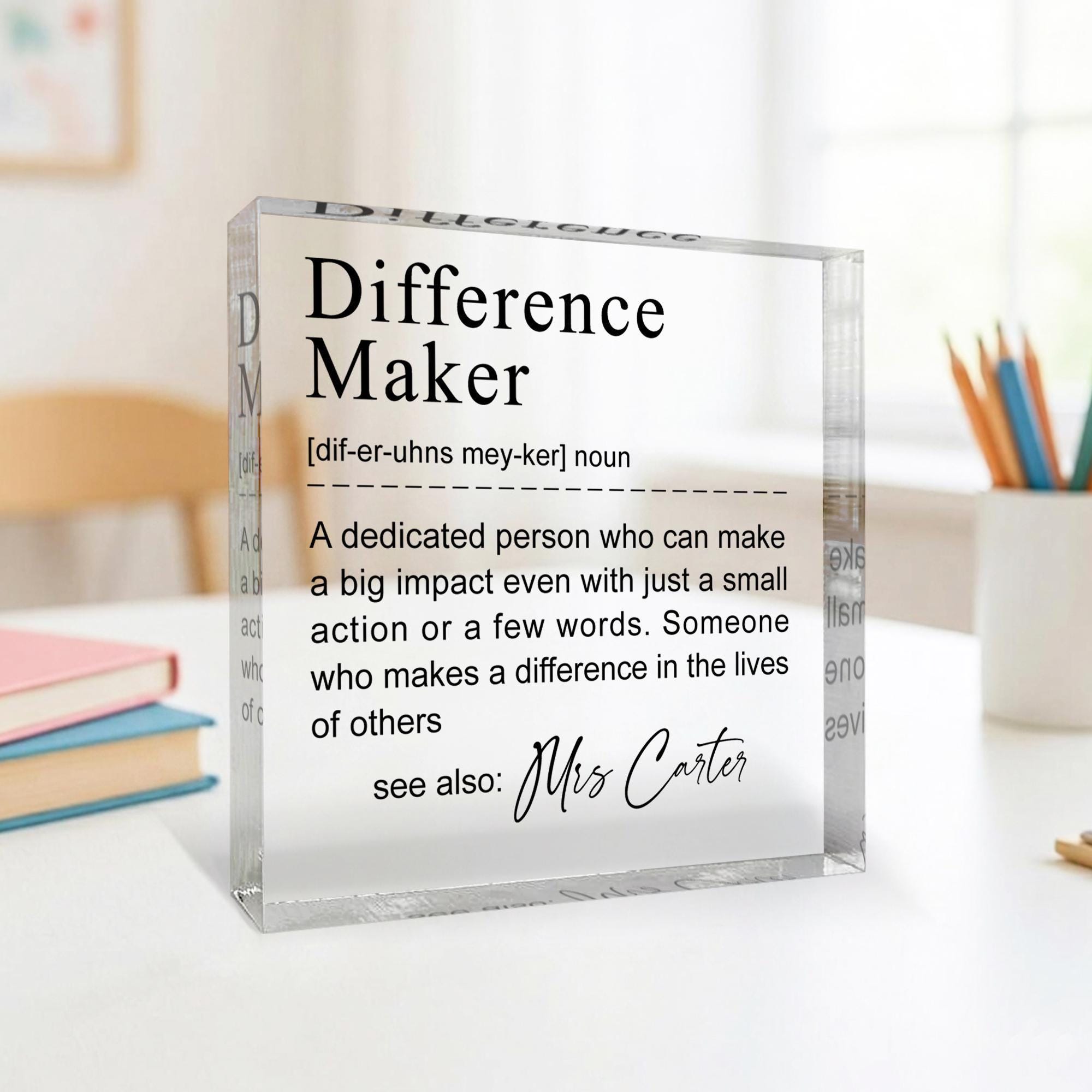 Personalised Difference Maker Acrylic Block, Colleague Thank You Gift, Custom Name Keepsake