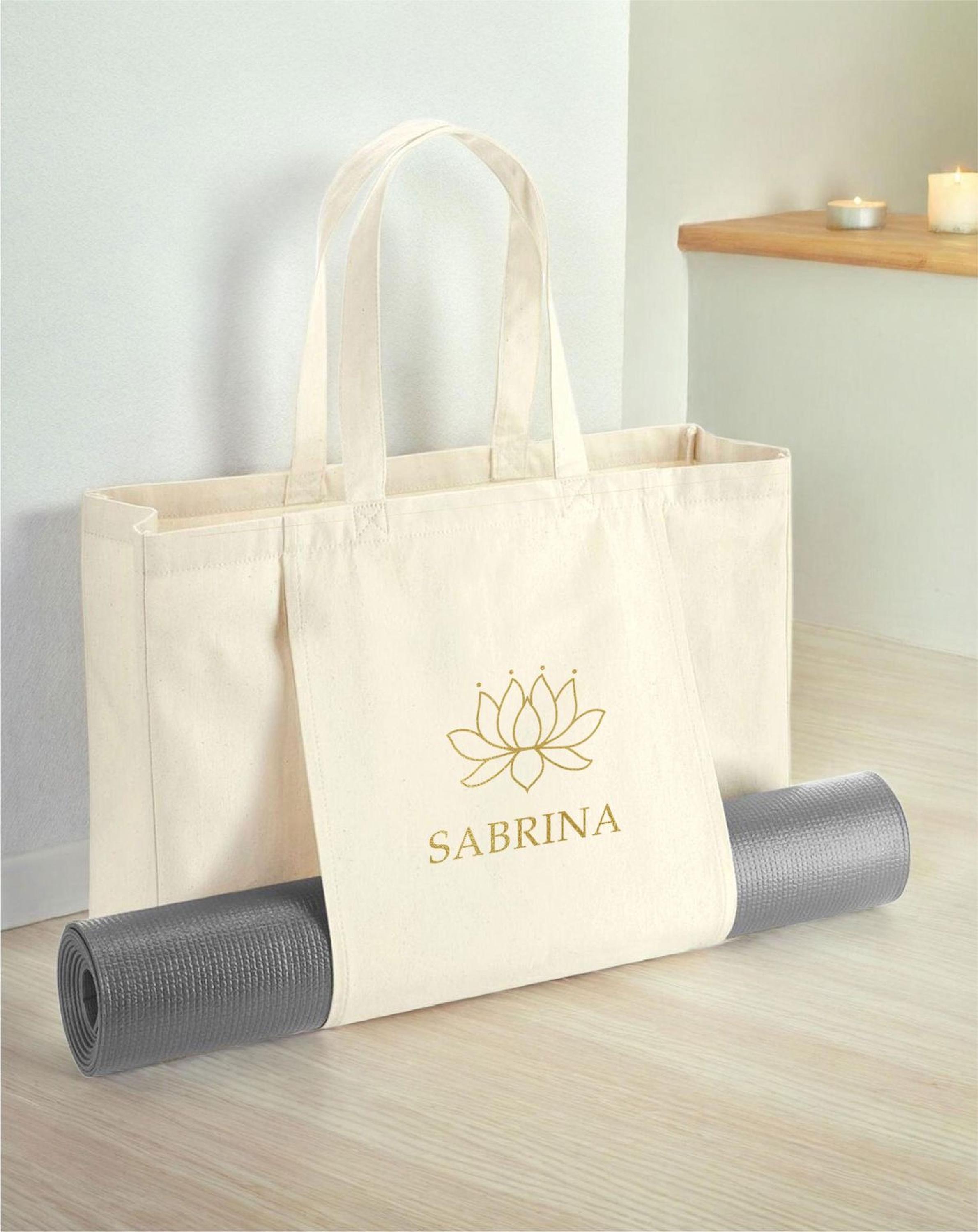 Personalised Yoga Bag with Name, Yoga Tote Bag, Custom Yoga Mat Bag, Pilates Bag, Organic Yoga Bag, Meditation Bag, Yoga Gift Idea