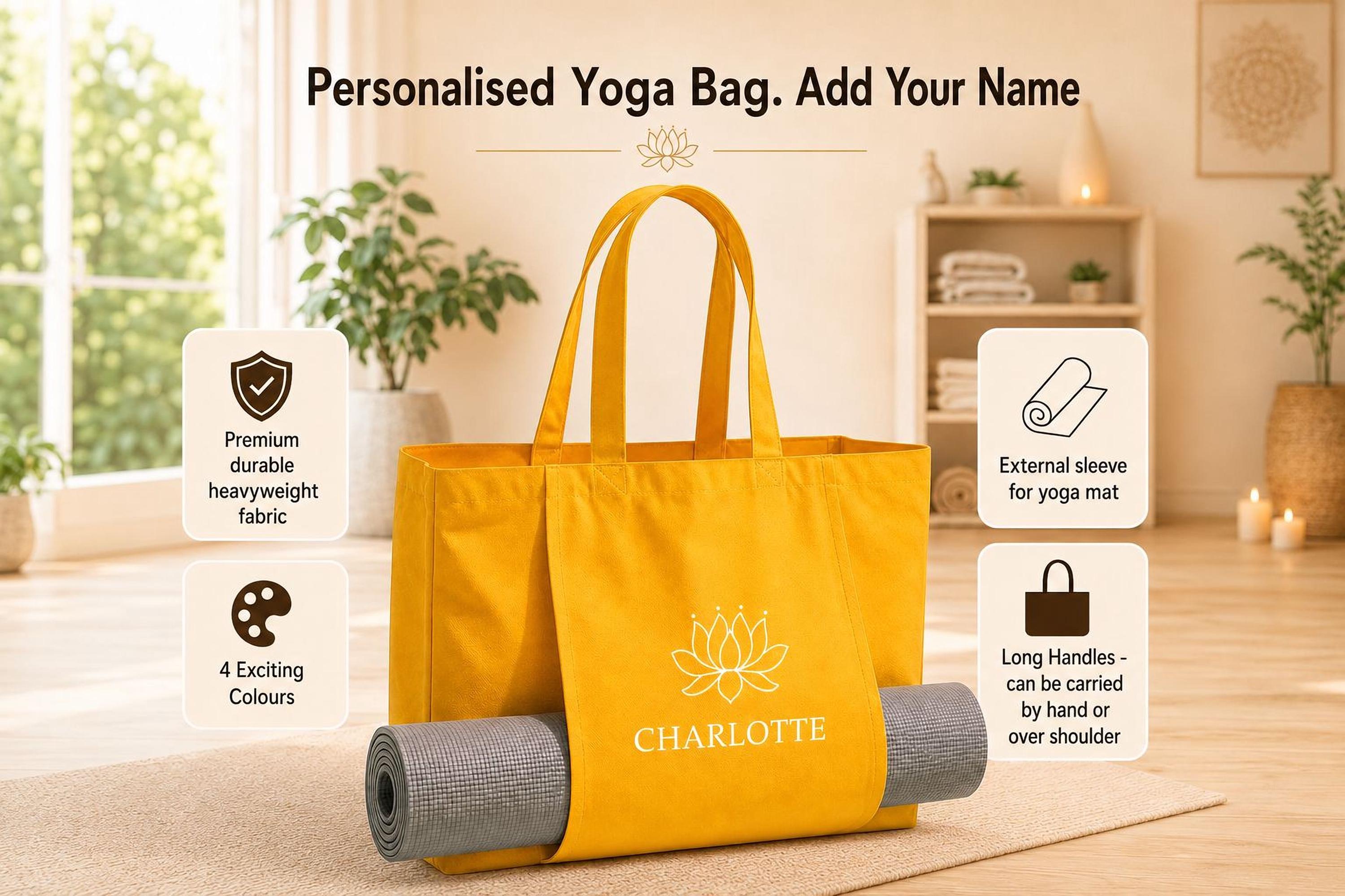 Personalised Organic Cotton Yoga Tote Bag with Name Personalised Organic Cotton Yoga Tote Bag with Name