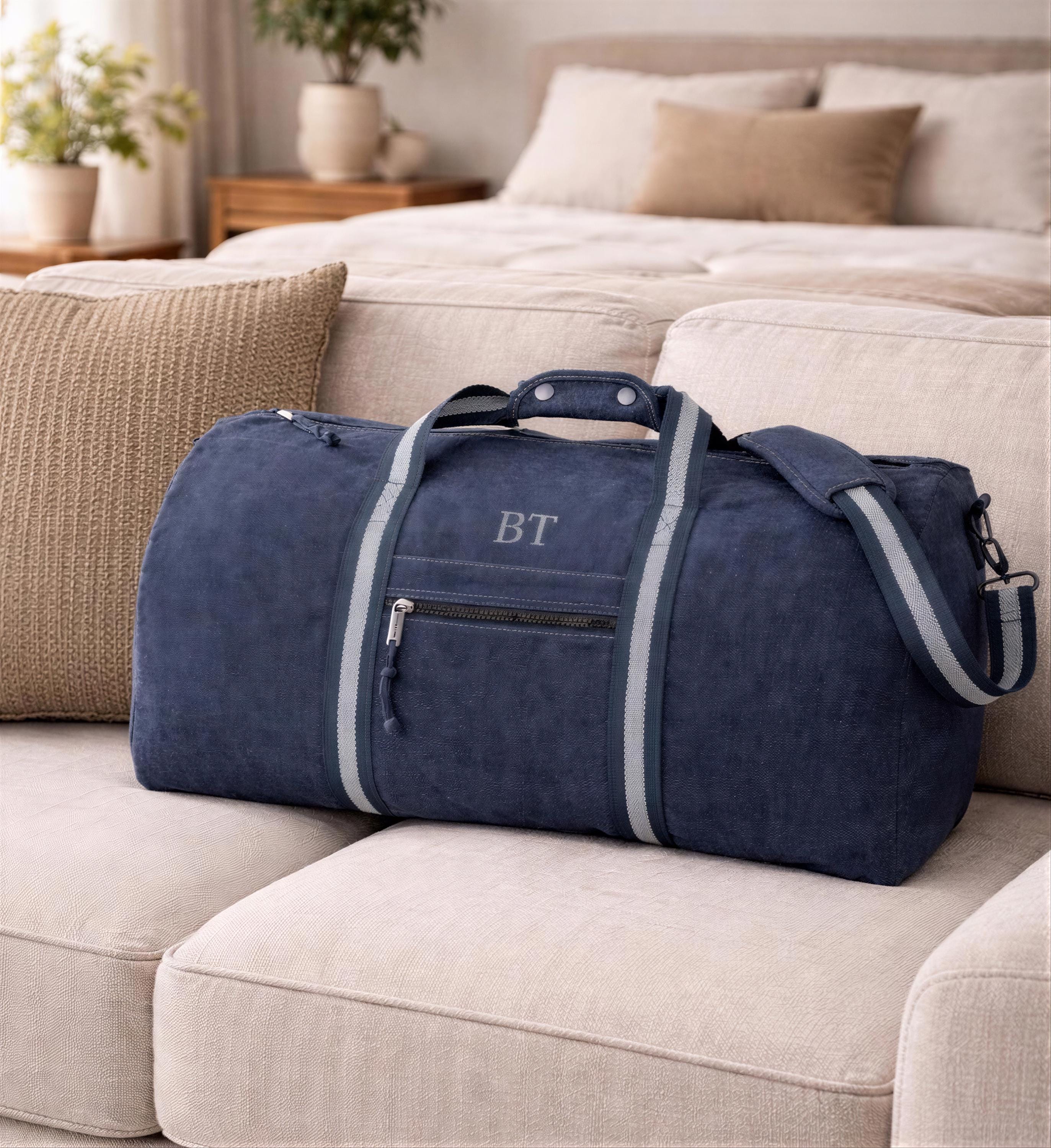 Personalised Mens Washed Canvas Weekender Duffle Bag with Initials Personalised Mens Washed Canvas Weekender Duffle Bag with Initials