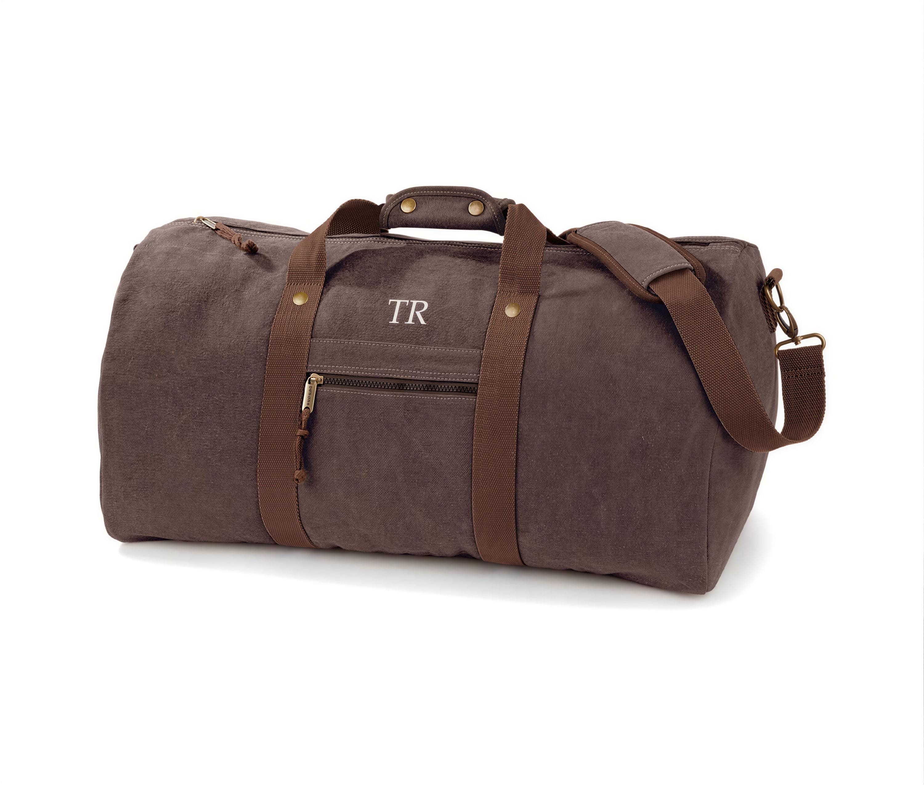 Personalised Mens Washed Canvas Weekender Duffle Bag with Initials Personalised Mens Washed Canvas Weekender Duffle Bag with Initials