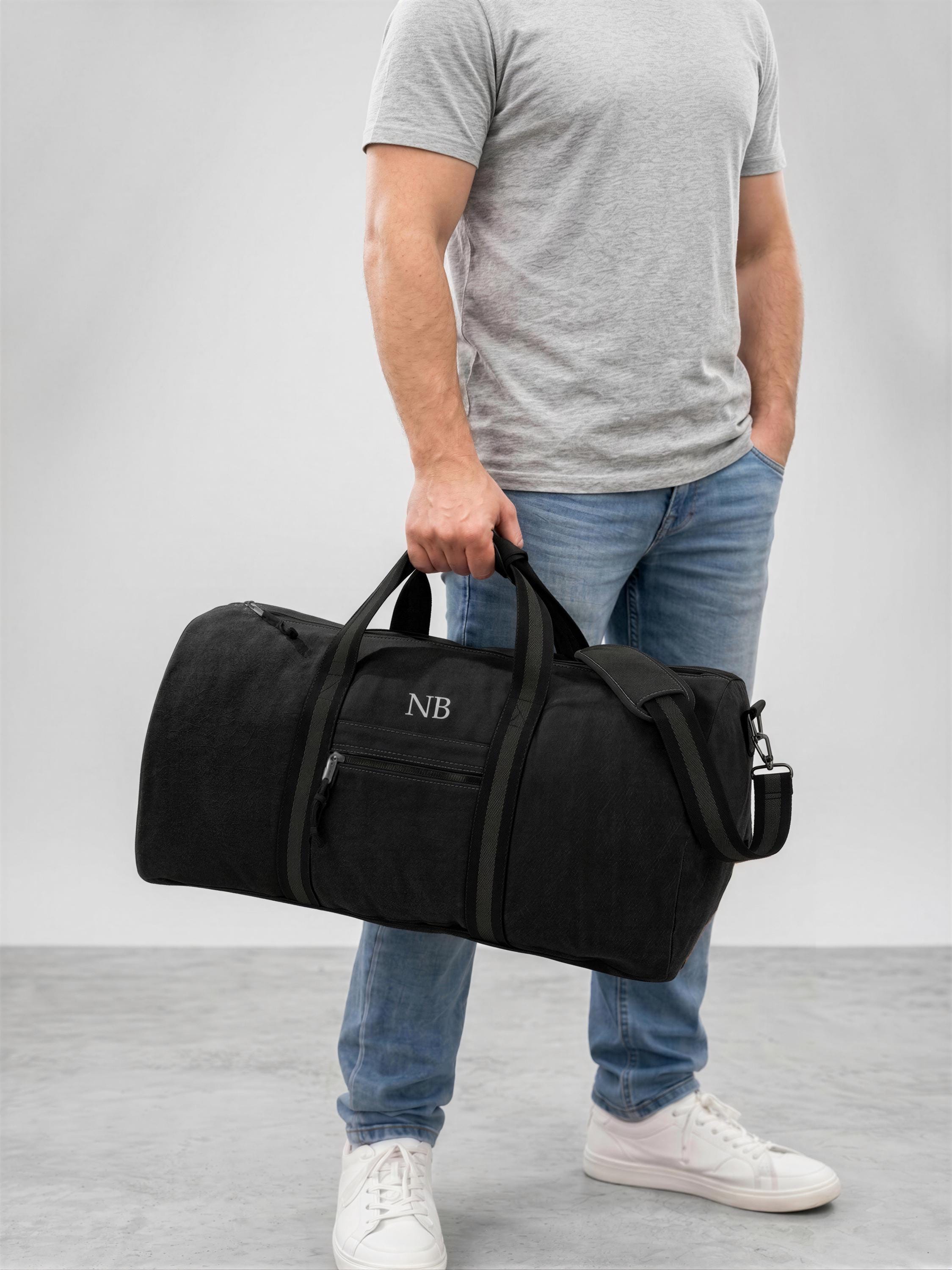 Personalised Mens Washed Canvas Weekender Duffle Bag with Initials Personalised Mens Washed Canvas Weekender Duffle Bag with Initials