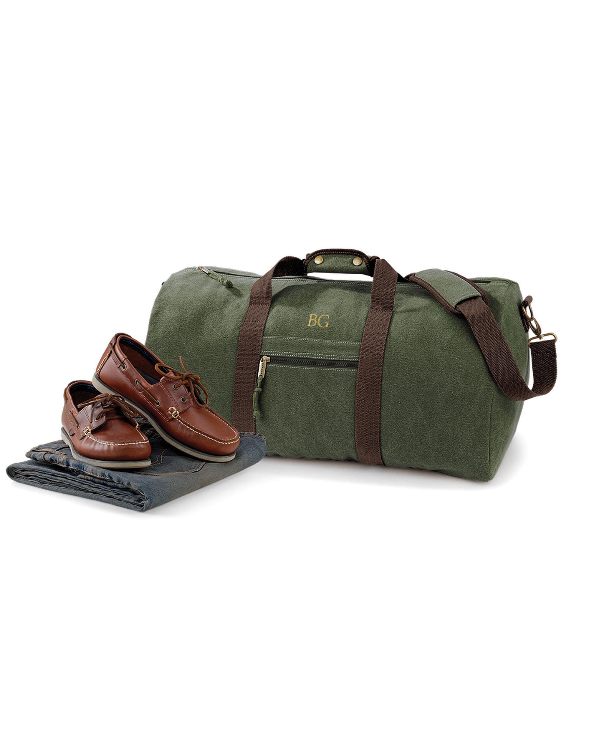 Personalised Mens Washed Canvas Weekender Duffle Bag with Initials Personalised Mens Washed Canvas Weekender Duffle Bag with Initials