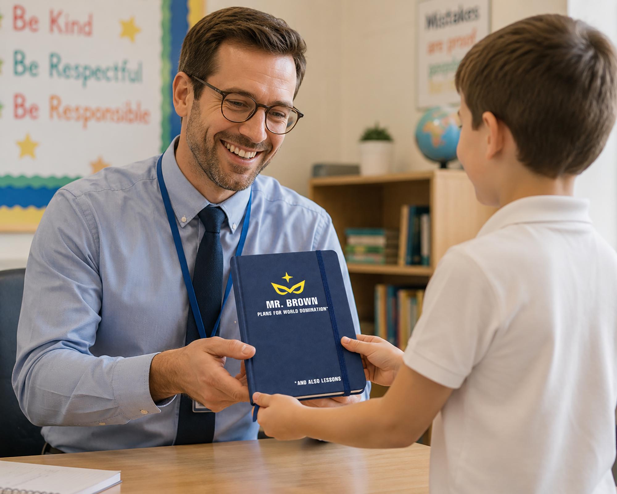Personalised Male Teacher Notebook Superhero Design Personalised Male Teacher Notebook Superhero Design