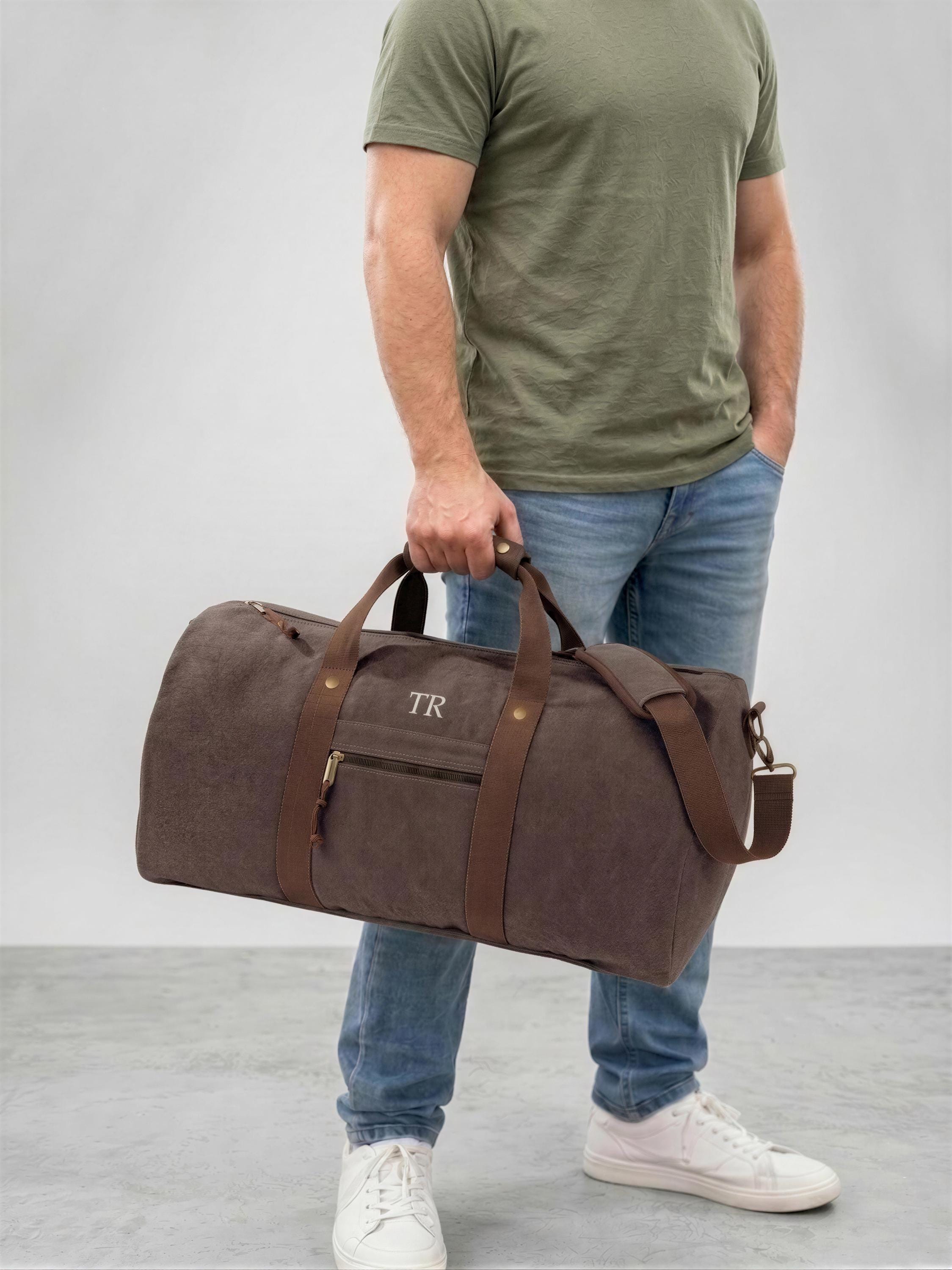 Weekender Duffle Bag for Men: Vintage Washed Canvas Duffle Bag, Personalised Gift for Him, Father's Day Gift, Anniversary Gift