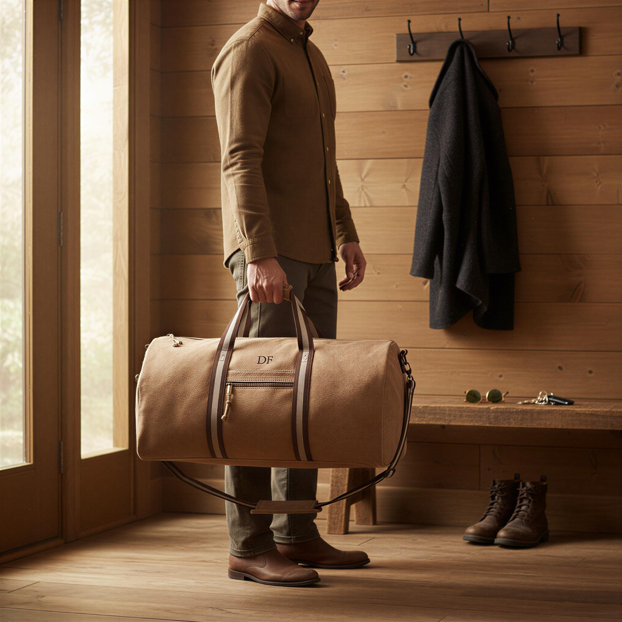 Personalised Mens Washed Canvas Weekender Duffle Bag with Initials Personalised Mens Washed Canvas Weekender Duffle Bag with Initials