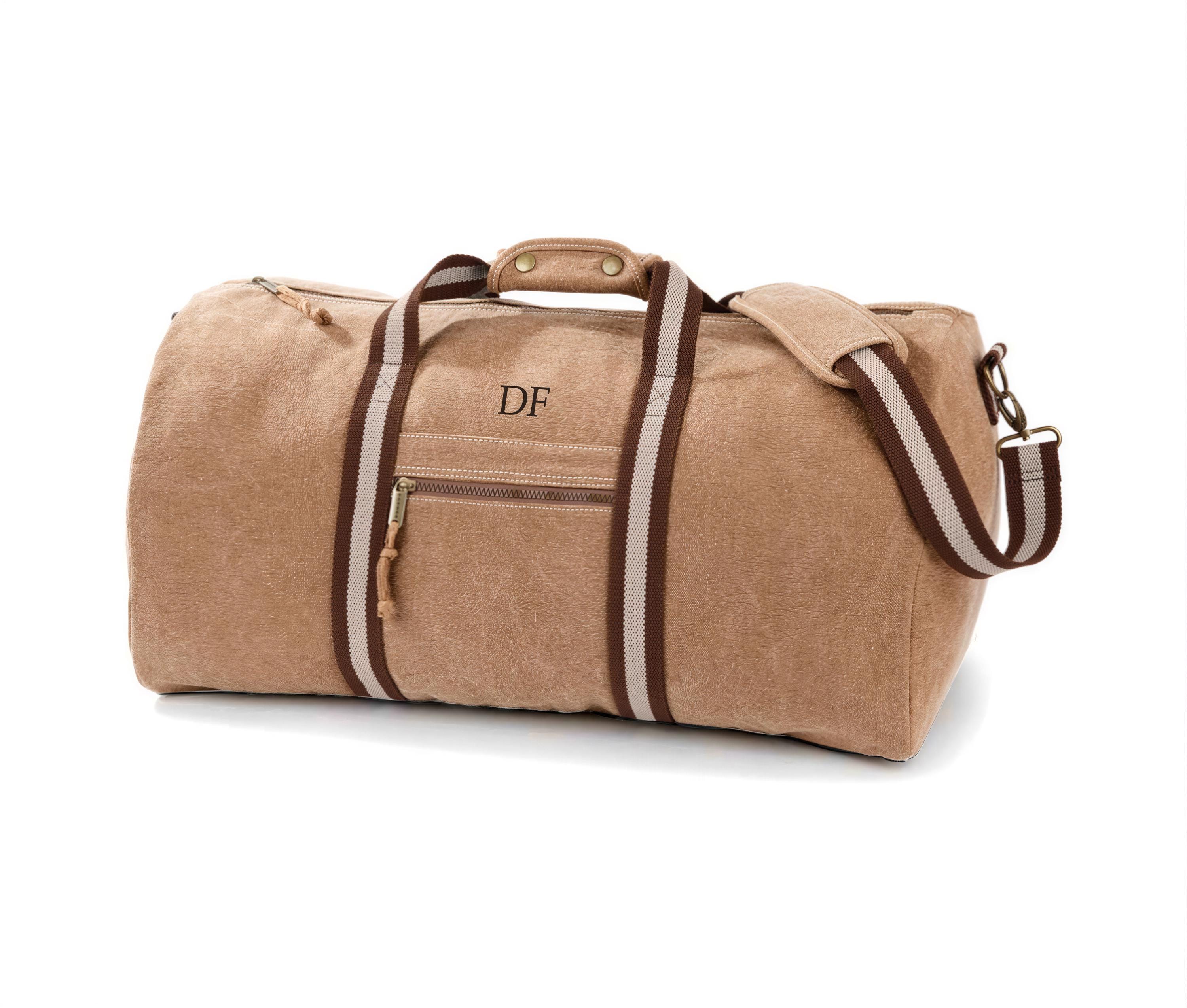Personalised Mens Washed Canvas Weekender Duffle Bag with Initials Personalised Mens Washed Canvas Weekender Duffle Bag with Initials