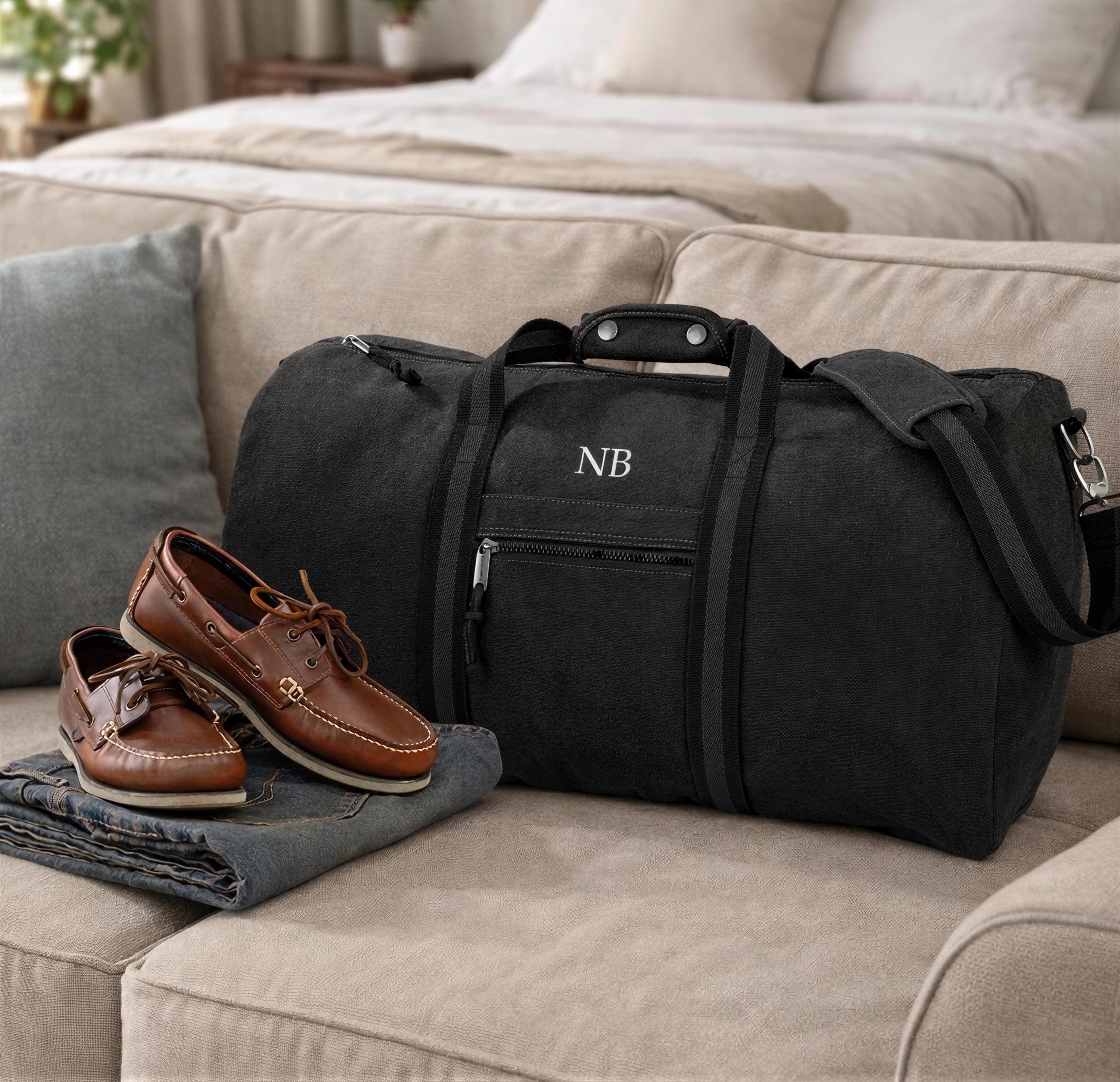 Personalised Mens Washed Canvas Weekender Duffle Bag with Initials Personalised Mens Washed Canvas Weekender Duffle Bag with Initials