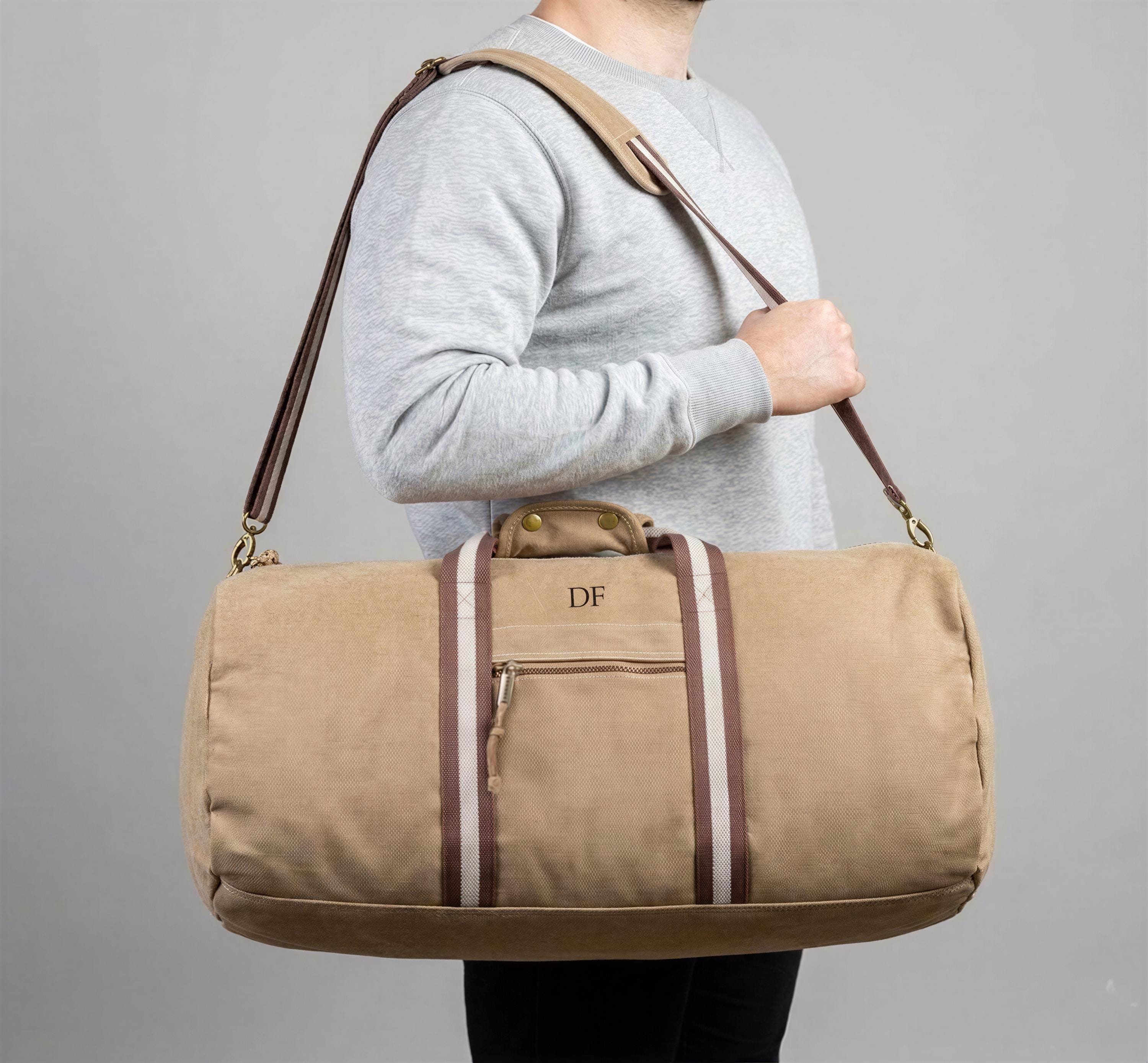Personalised Mens Washed Canvas Weekender Duffle Bag with Initials Personalised Mens Washed Canvas Weekender Duffle Bag with Initials