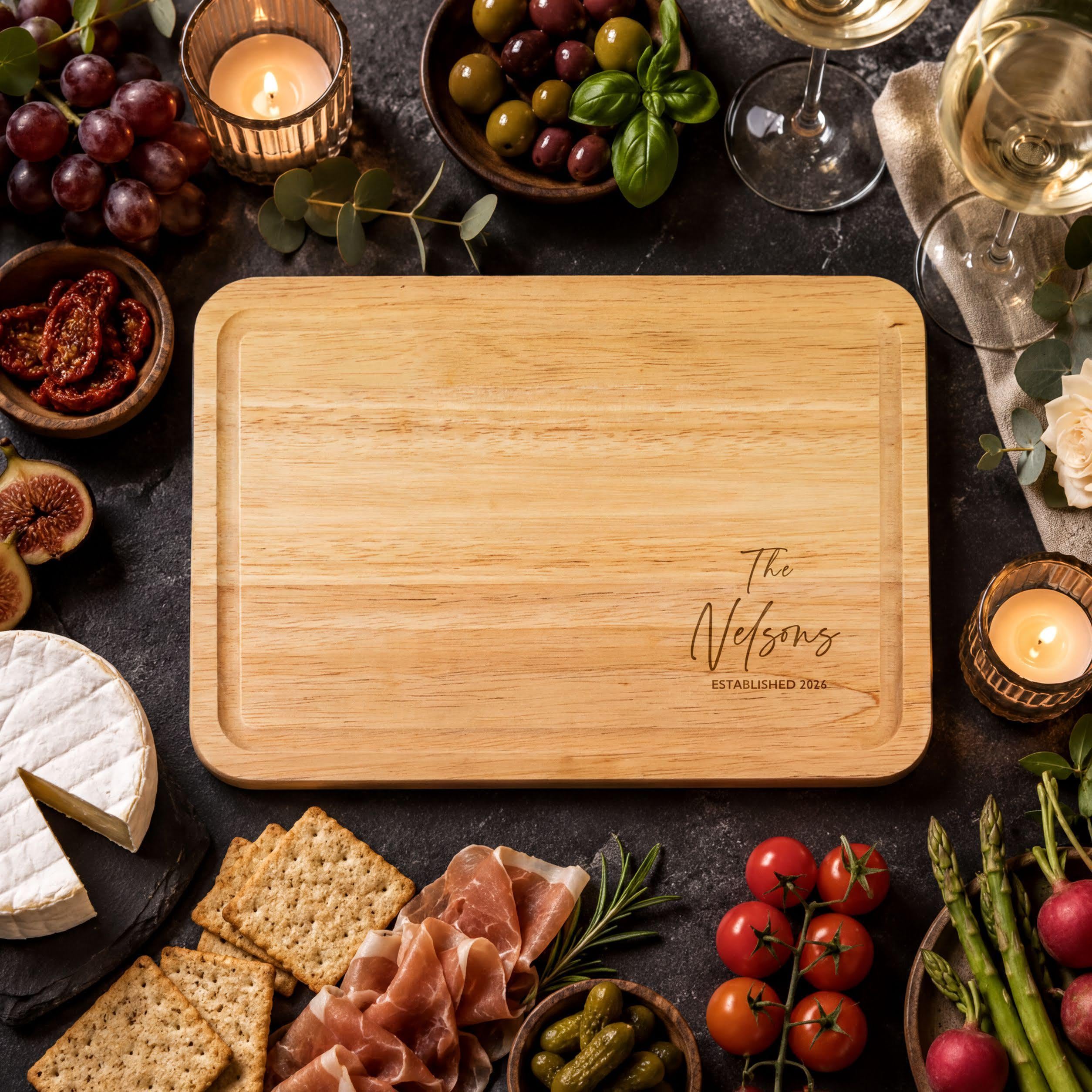 Engraved Wedding Chopping Board with Surname and Date Engraved Wedding Chopping Board with Surname and Date