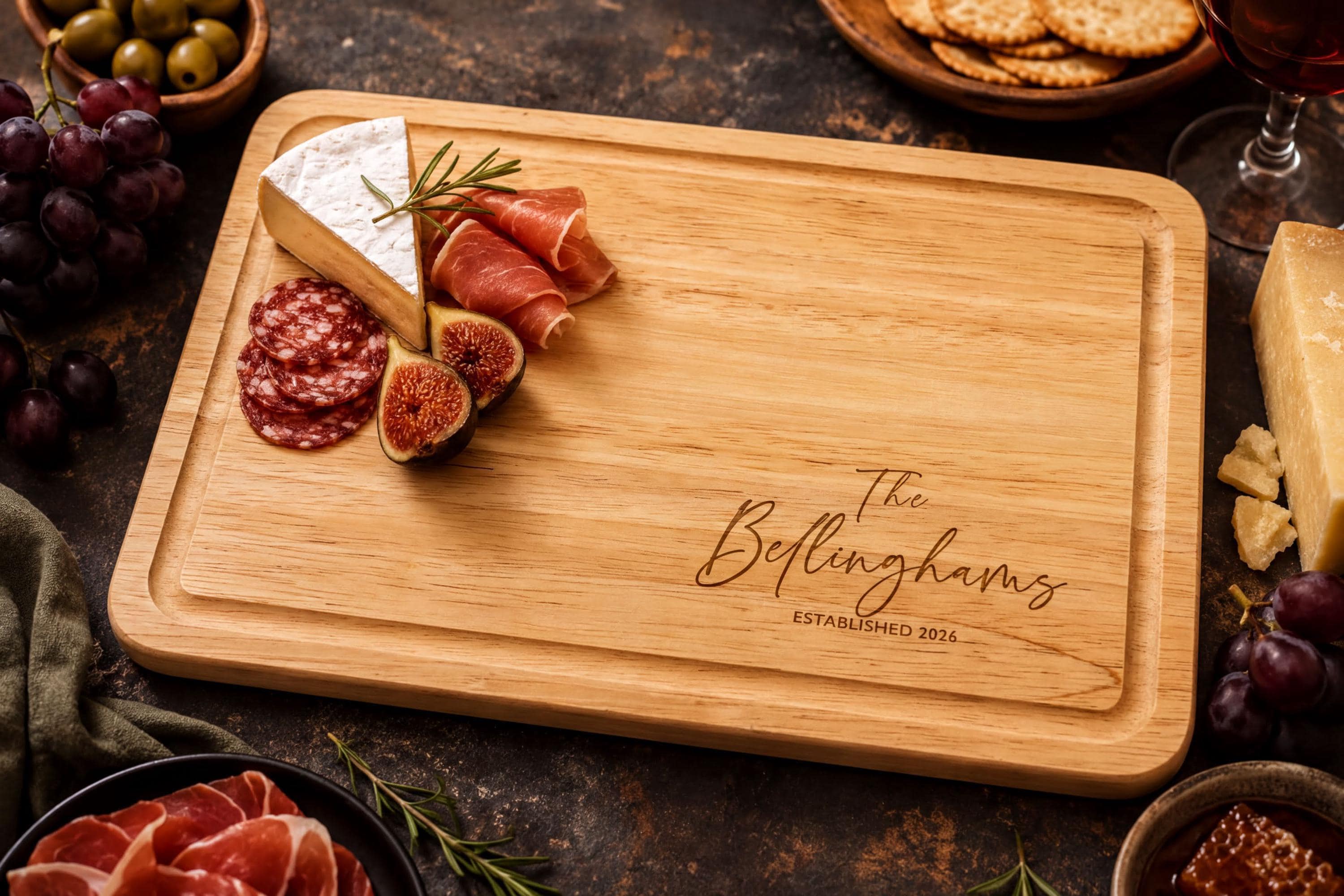 Engraved Wedding Chopping Board with Surname and Date Engraved Wedding Chopping Board with Surname and Date