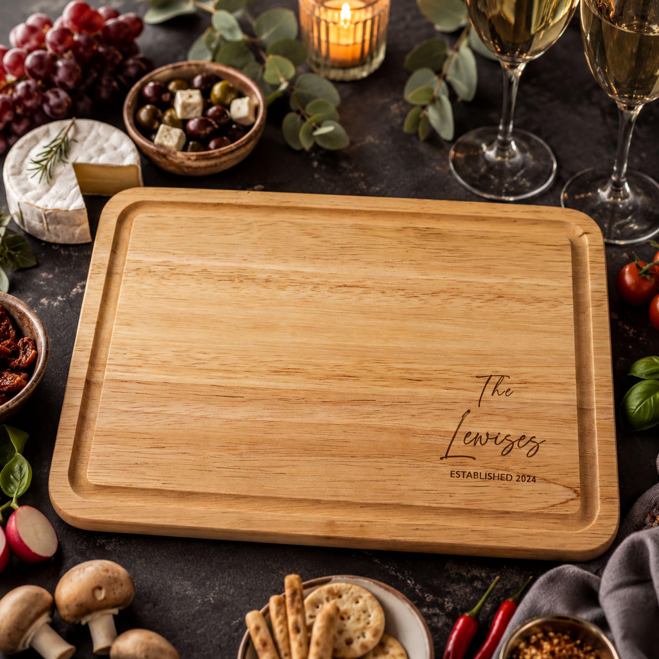 Engraved Wedding Chopping Board with Surname and Date Engraved Wedding Chopping Board with Surname and Date