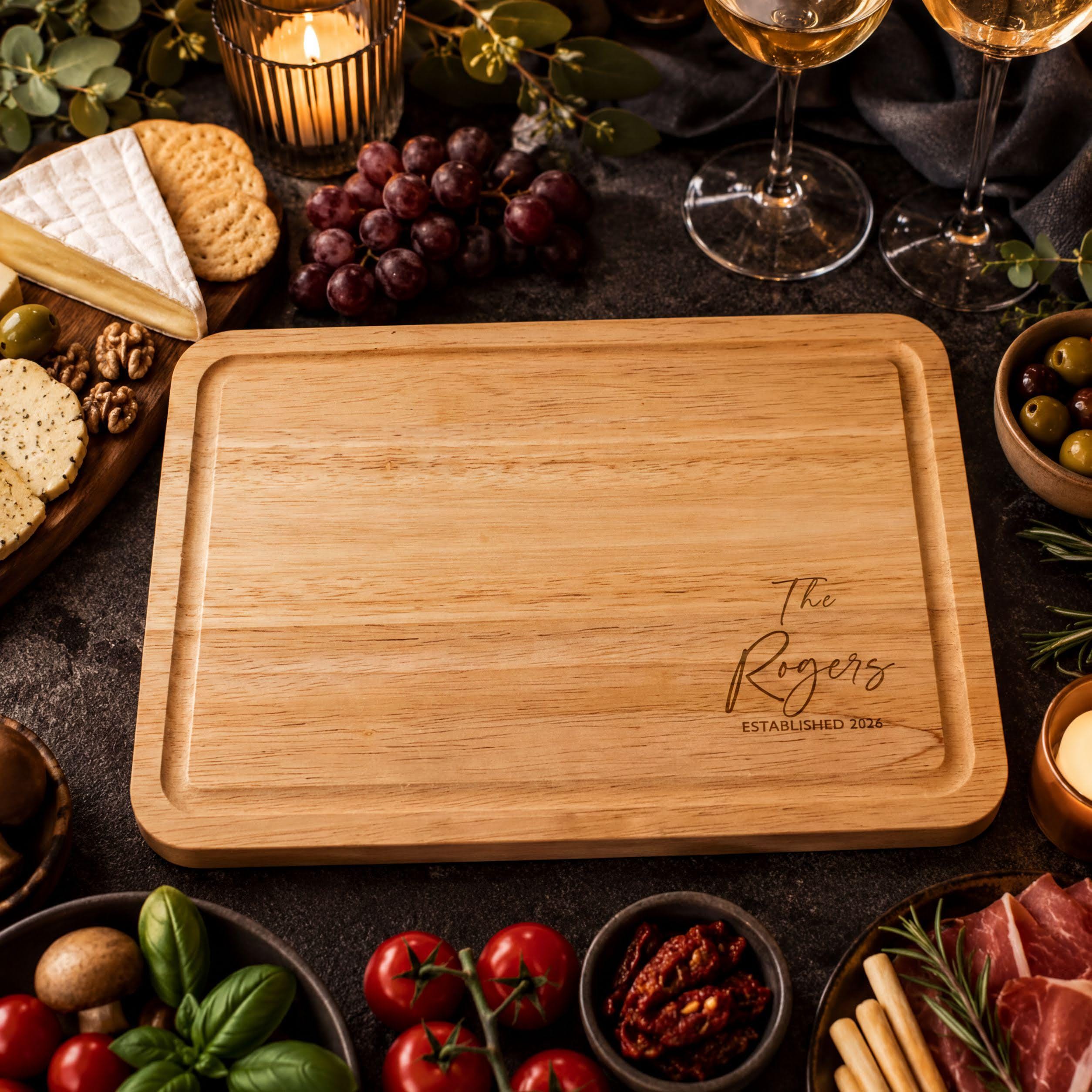 Engraved Wedding Chopping Board with Surname and Date Engraved Wedding Chopping Board with Surname and Date