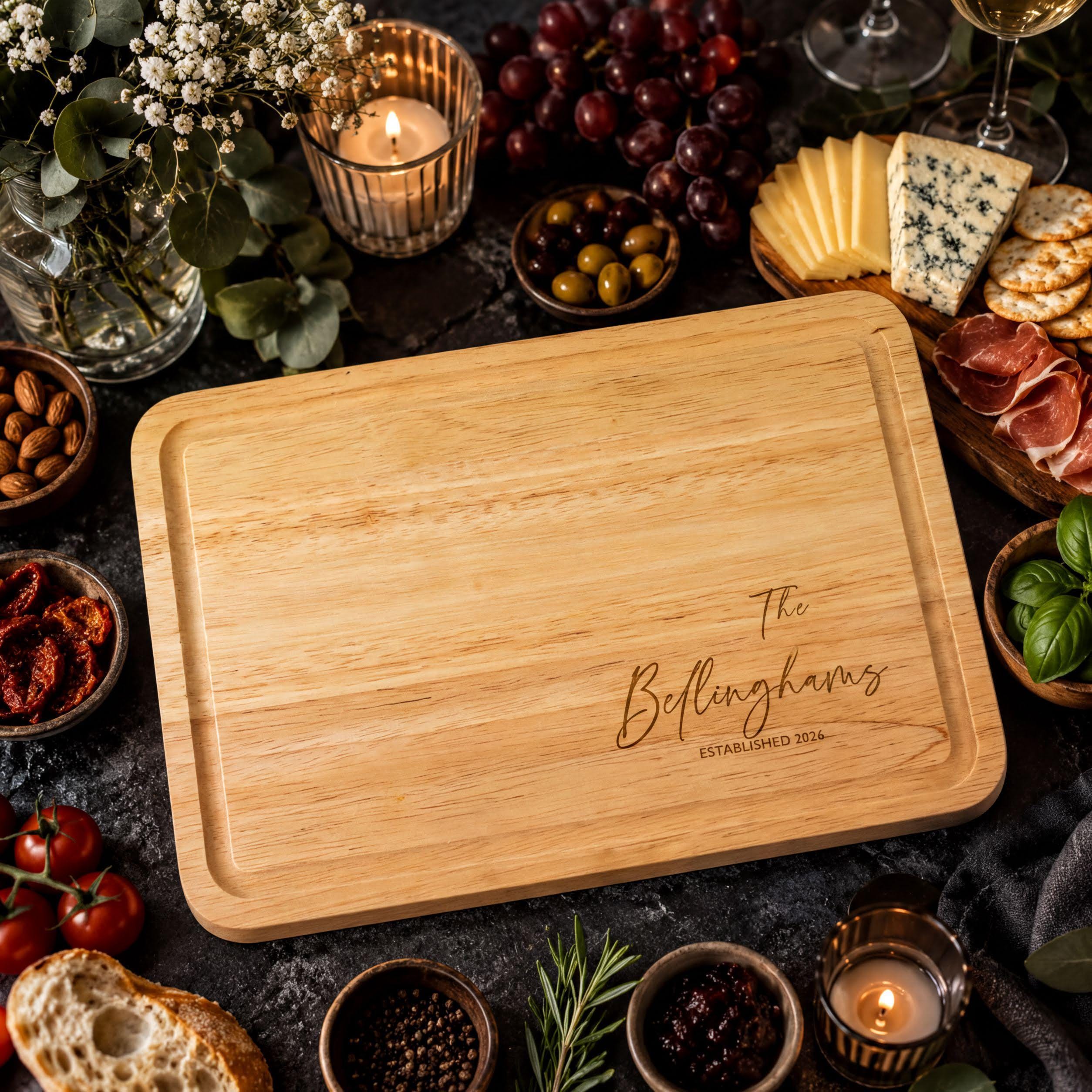 Engraved Wedding Chopping Board with Surname and Date Engraved Wedding Chopping Board with Surname and Date